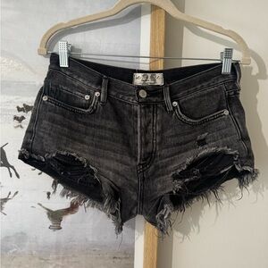 We The Free Black Distressed Denim Jean Shorts